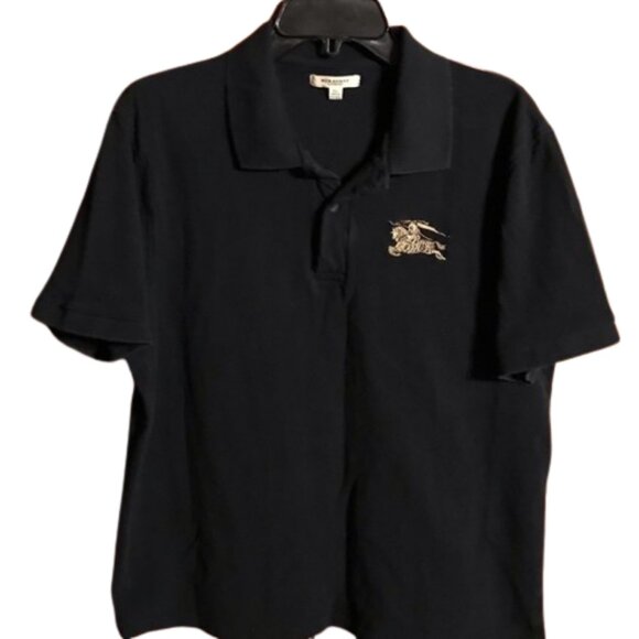 Burberry Women's Black Big Logo *Rare Cotton Polo Shirt Size XL‎ - Picture 1 of 16